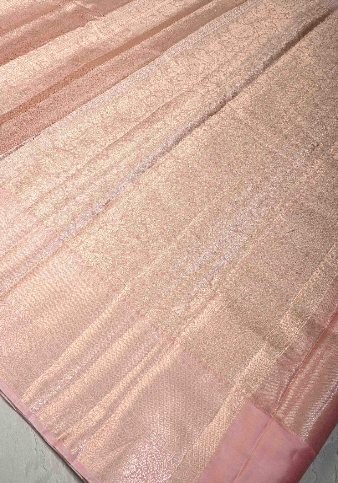 Dusty Rose  Patola Brocade Kanjivaram Tissue Semi Silk Saree with Zari Border