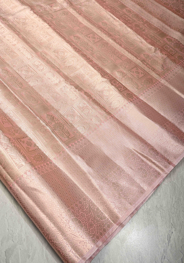Dusty Rose  Patola Brocade Kanjivaram Tissue Semi Silk Saree with Zari Border