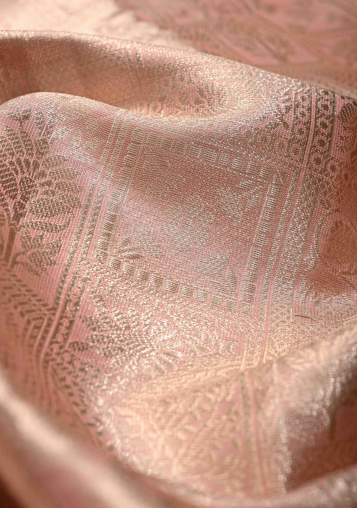 Dusty Rose  Patola Brocade Kanjivaram Tissue Semi Silk Saree with Zari Border
