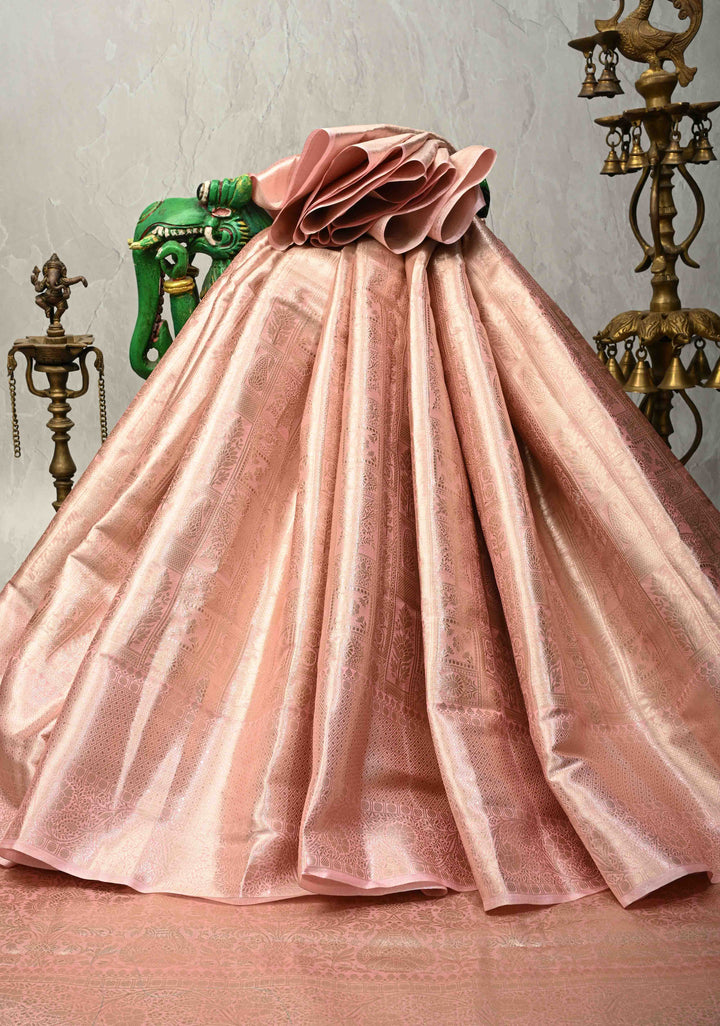 Dusty Rose  Patola Brocade Kanjivaram Tissue Semi Silk Saree with Zari Border