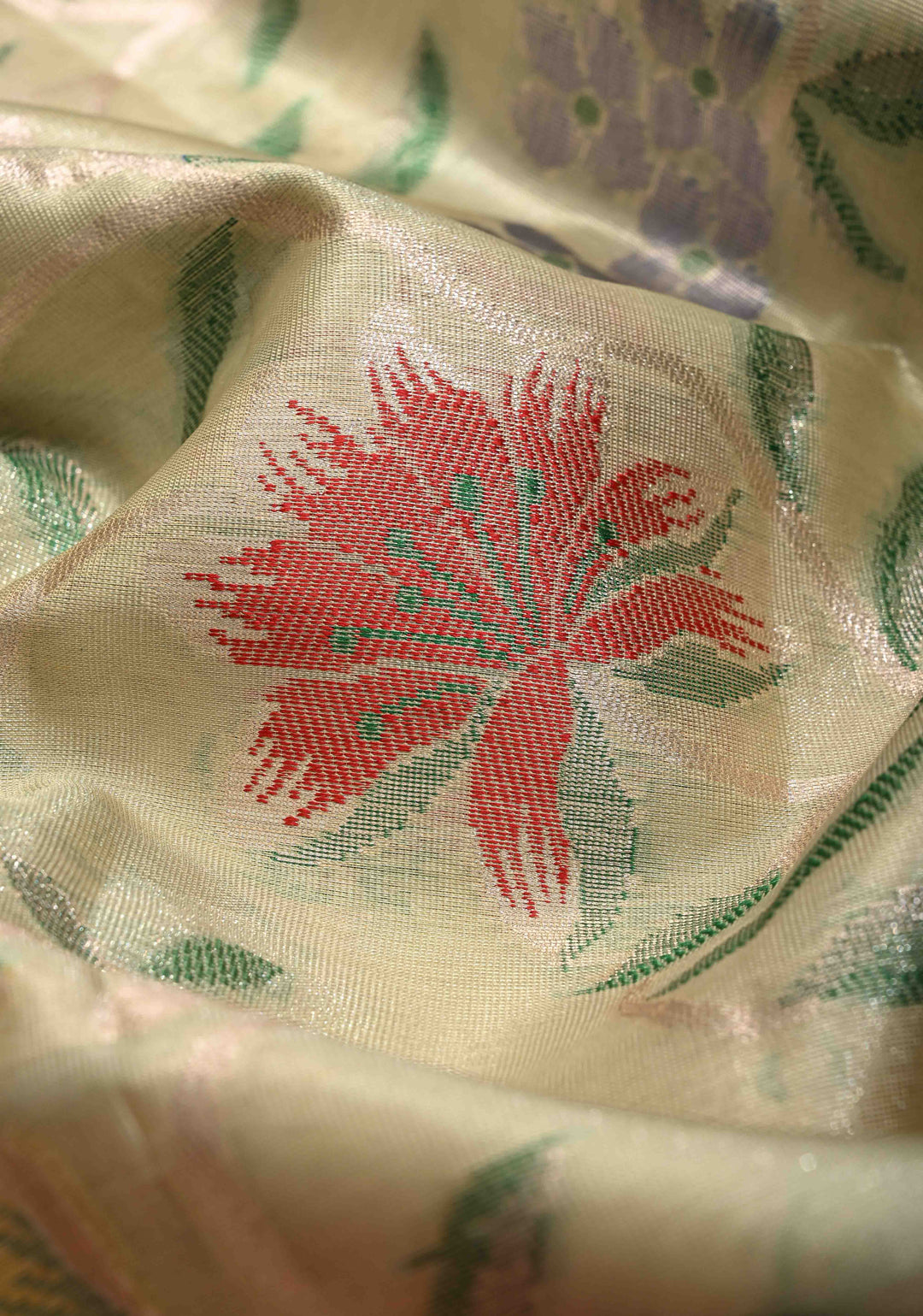 Mint Green Kanjivaram Tissue Semi Silk Saree with Meenakari Floral Jaal and Contrast Zari Border