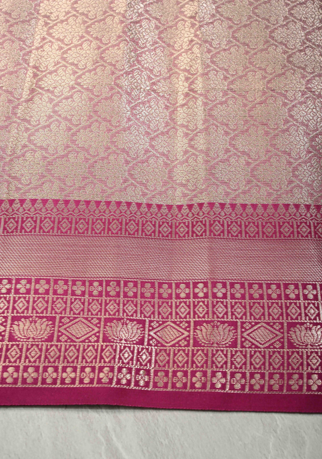 Mustard Yellow Kanjivaram Tissue Semi Silk Saree with Zari Buttas and Contrast Zari Border