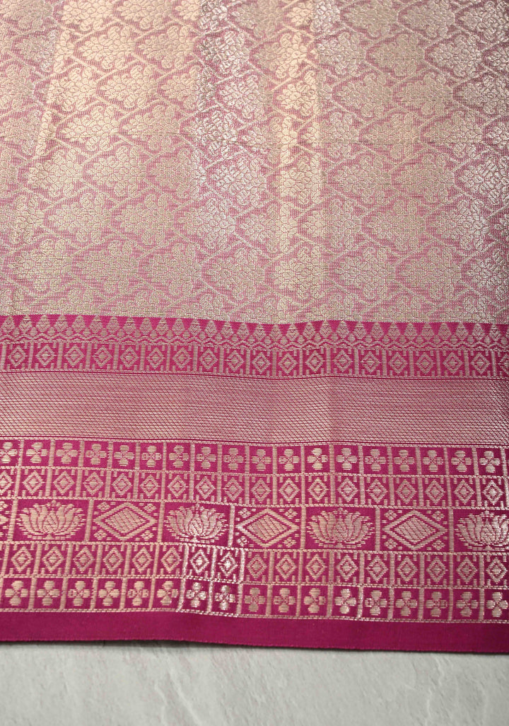 Mustard Yellow Kanjivaram Tissue Semi Silk Saree with Zari Buttas and Contrast Zari Border