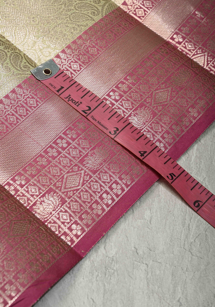 Pista Green Kanjivaram Tissue Semi Silk Saree with Zari Buttas and Contrast Zari Border