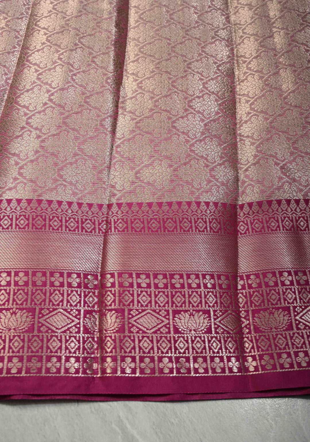 Lilac Kanjivaram Tissue Semi Silk Saree with Zari Buttas and Contrast Zari Border