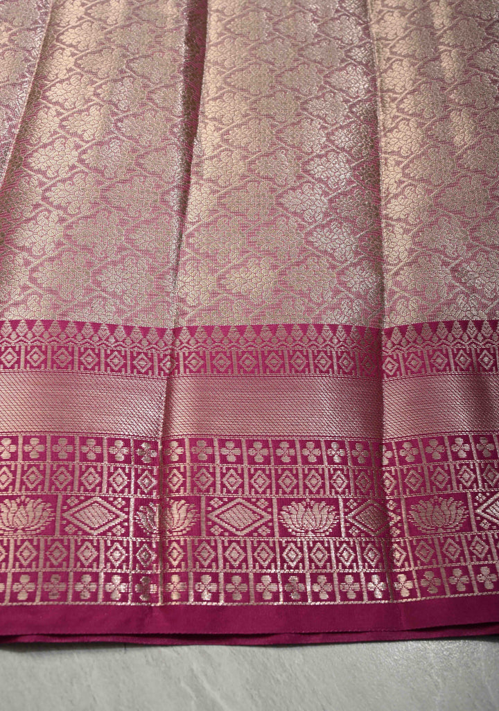 Lilac Kanjivaram Tissue Semi Silk Saree with Zari Buttas and Contrast Zari Border