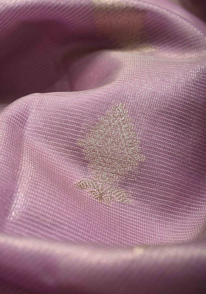 Lilac Kanjivaram Tissue Semi Silk Saree with Zari Buttas and Contrast Zari Border