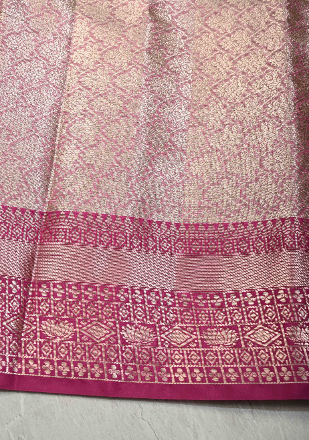 Seafoam Green  Kanjivaram Tissue Semi Silk Saree with Zari Buttas and Contrast Zari Border