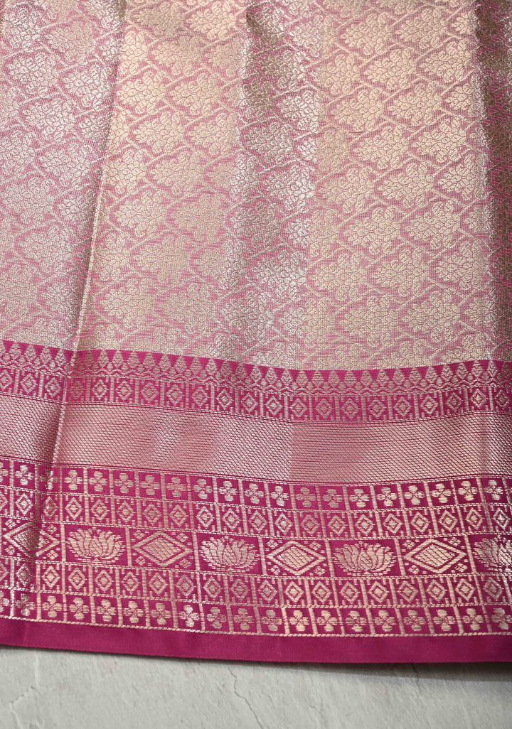 Seafoam Green  Kanjivaram Tissue Semi Silk Saree with Zari Buttas and Contrast Zari Border