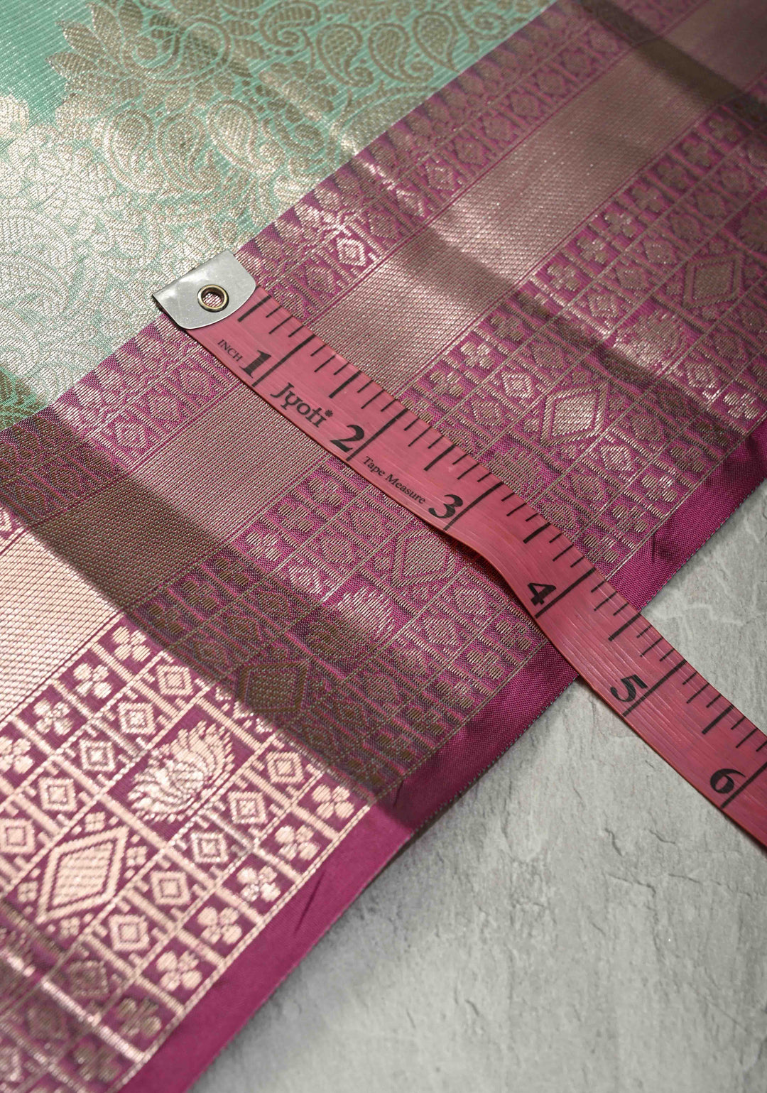 Seafoam Green  Kanjivaram Tissue Semi Silk Saree with Zari Buttas and Contrast Zari Border