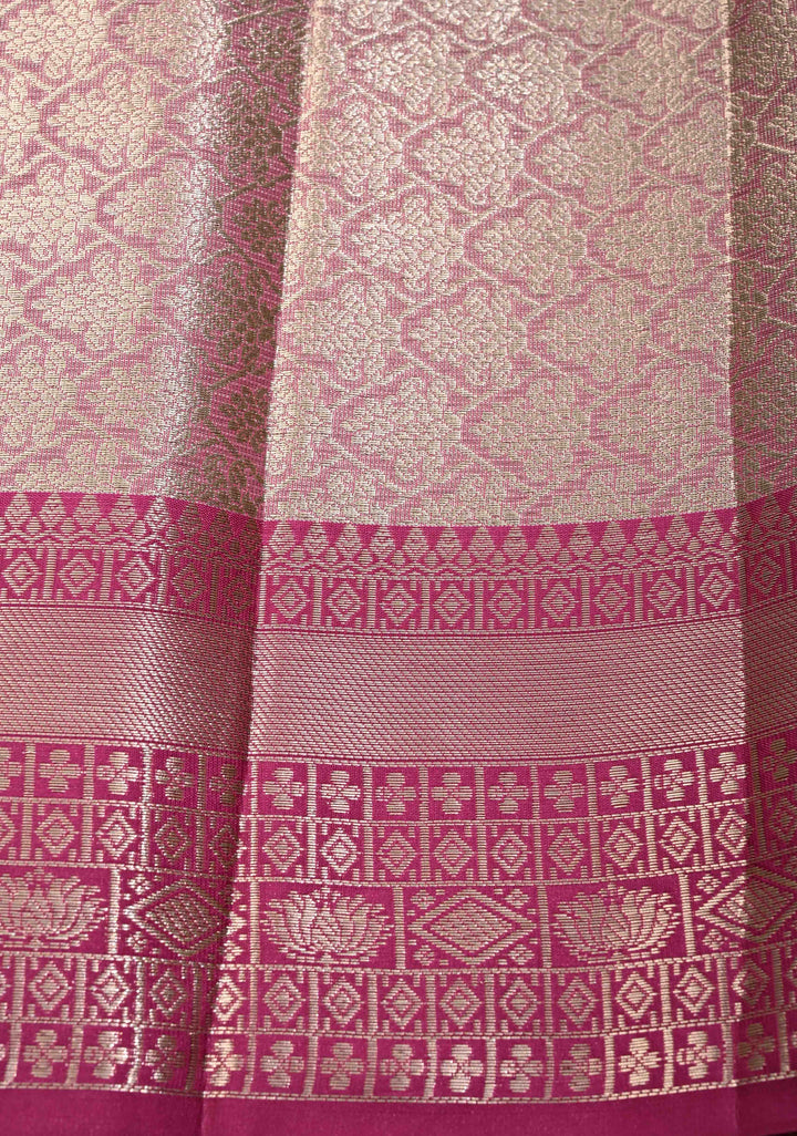 Creamy Green Kanjivaram Tissue Semi Silk Saree with Zari Buttas and Contrast Zari Border