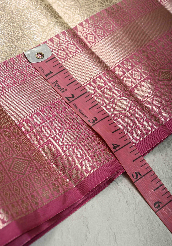 Creamy Green Kanjivaram Tissue Semi Silk Saree with Zari Buttas and Contrast Zari Border