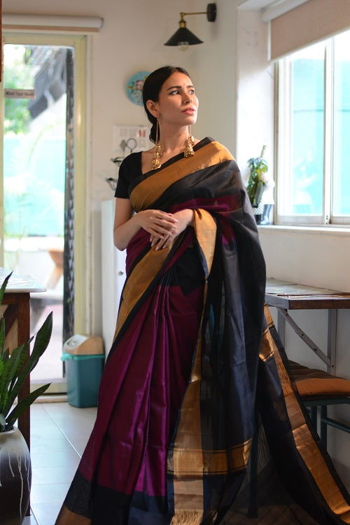 Wine Magic - Handwoven Uppada Silk Saree | SILK MARK CERTIFIED | SHOBITAM