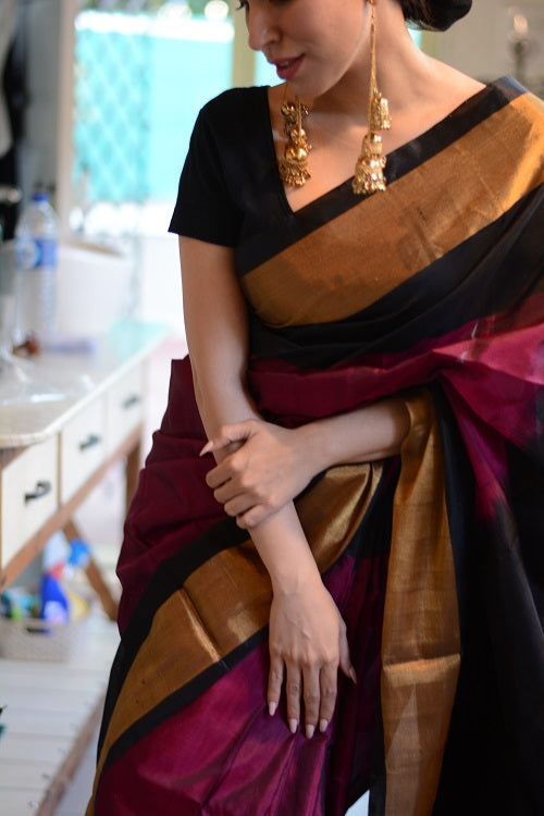 Wine Magic - Handwoven Uppada Silk Saree | SILK MARK CERTIFIED | SHOBITAM