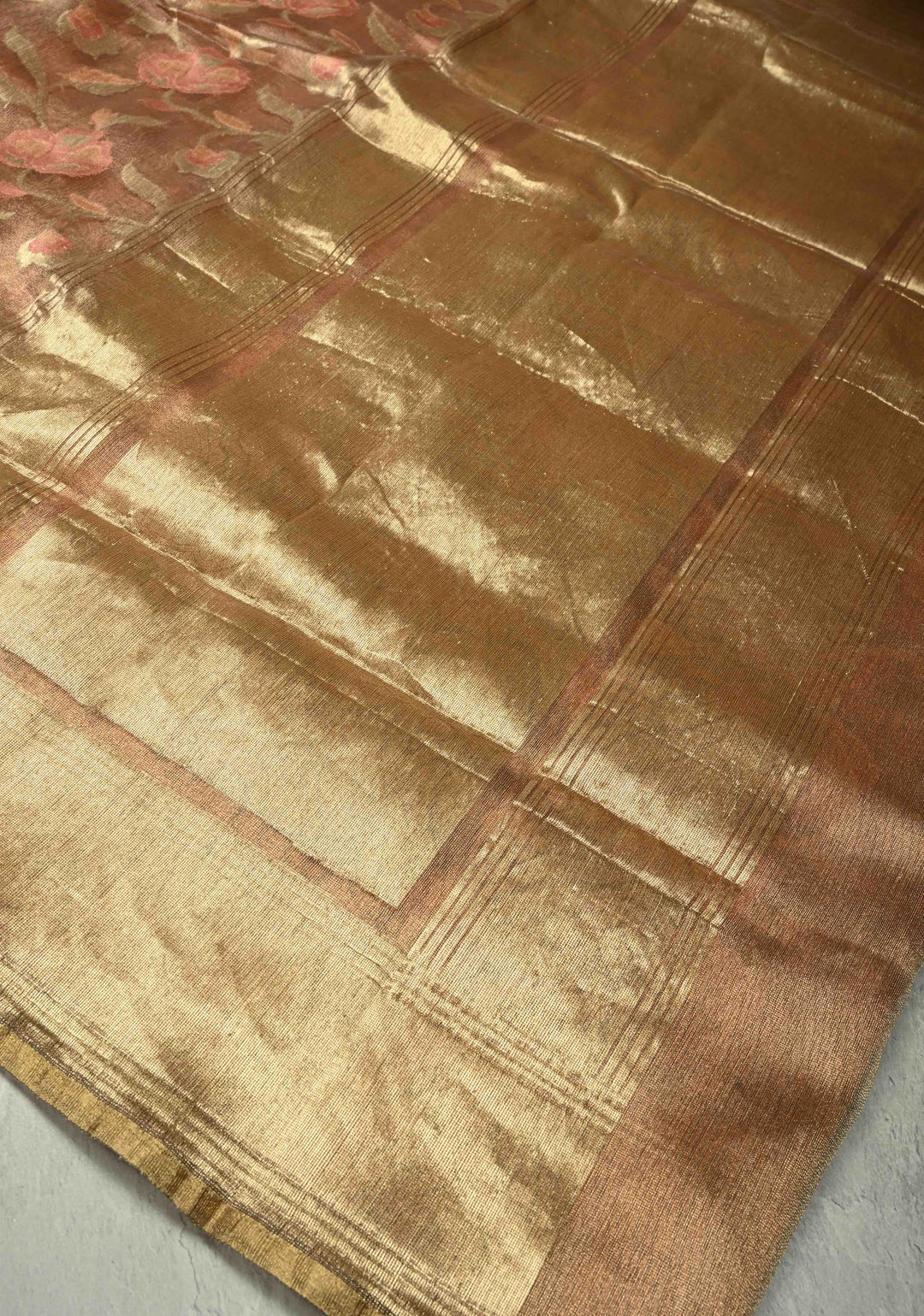 Gold Net Tissue Handloom Silk Saree with Meenakari Floral Jaal Weave | SILK MARK CERTIFIED