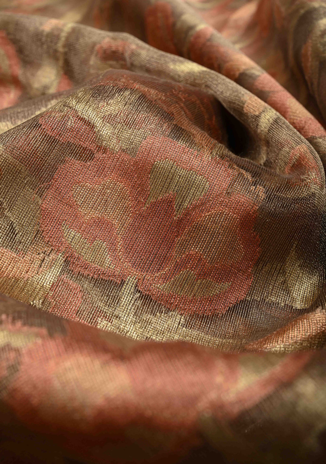 Gold Net Tissue Handloom Silk Saree with Meenakari Floral Jaal Weave | SILK MARK CERTIFIED