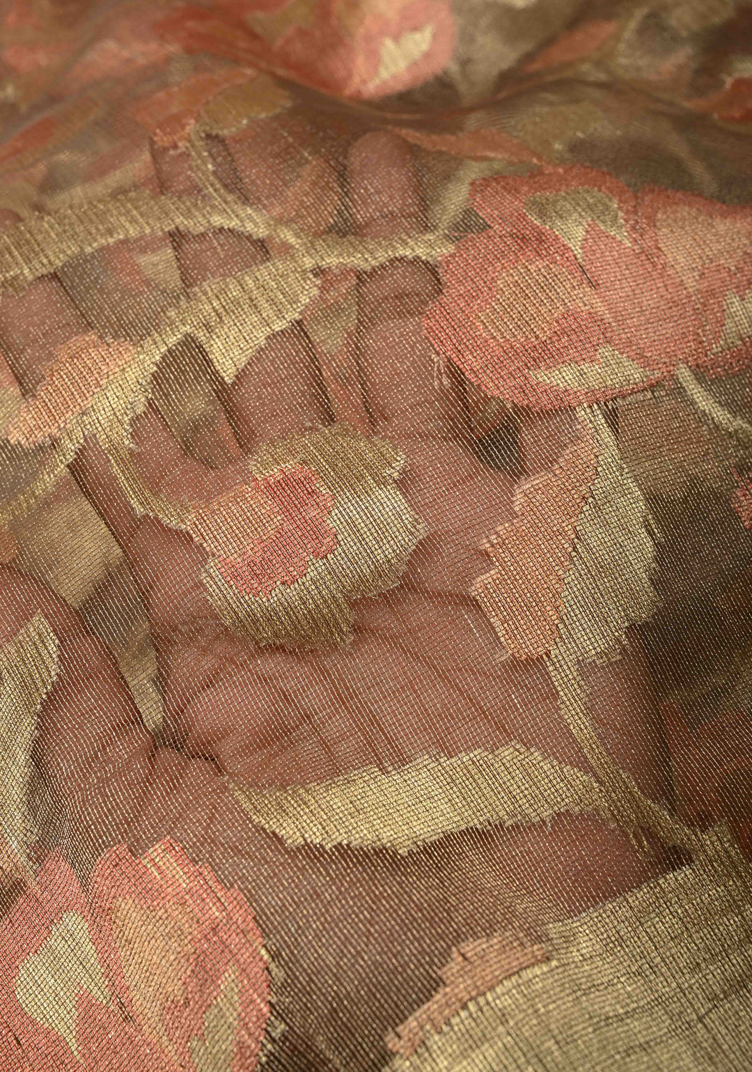 Gold Net Tissue Handloom Silk Saree with Meenakari Floral Jaal Weave | SILK MARK CERTIFIED