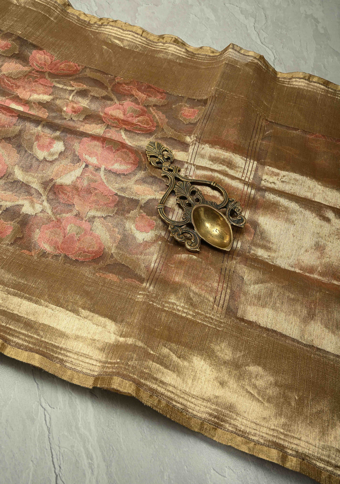 Gold Net Tissue Handloom Silk Saree with Meenakari Floral Jaal Weave | SILK MARK CERTIFIED