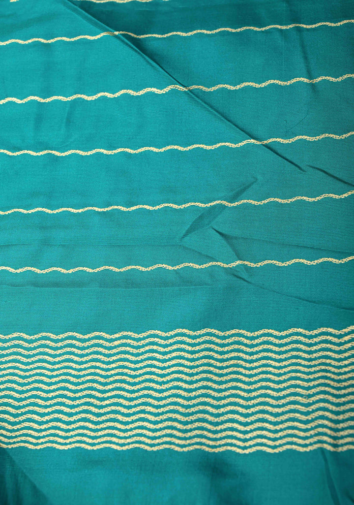 Banarasi Katan Tissue Silk Saree with Blue Green Stripes and Contrast Zari Border | SILK MARK CERTIFIED