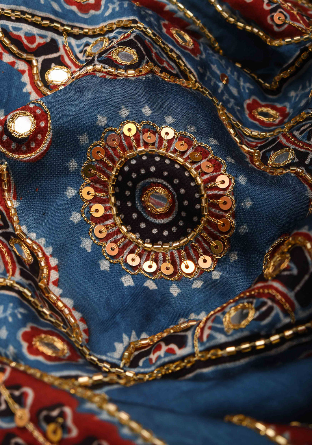 Full Handwork on Authentic Ajrakh on Modal Silk Saree in red