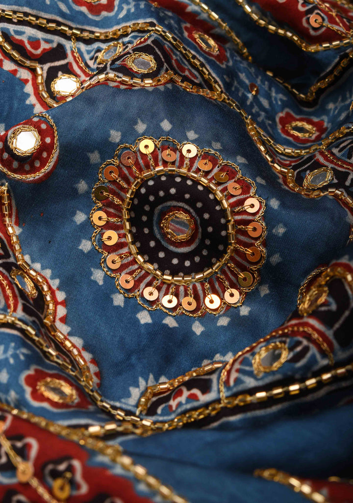 Full Handwork on Authentic Ajrakh on Modal Silk Saree in red
