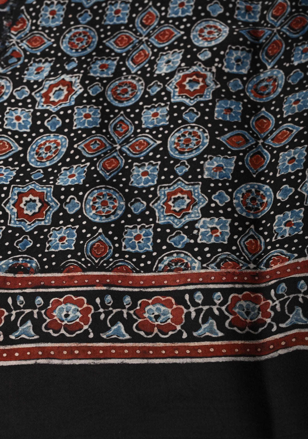 Modal Silk Saree with Sarkam Bandhej Ajrakh Fusion Saree in Berry Blue