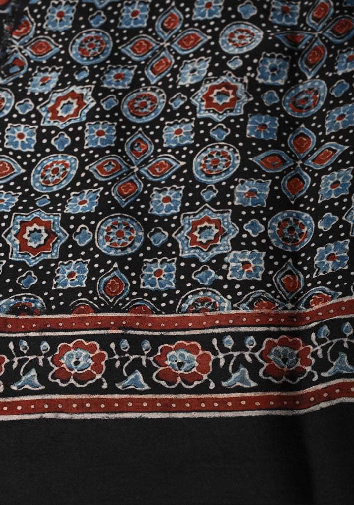Modal Silk Saree with Sarkam Bandhej Ajrakh Fusion Saree in Berry Blue