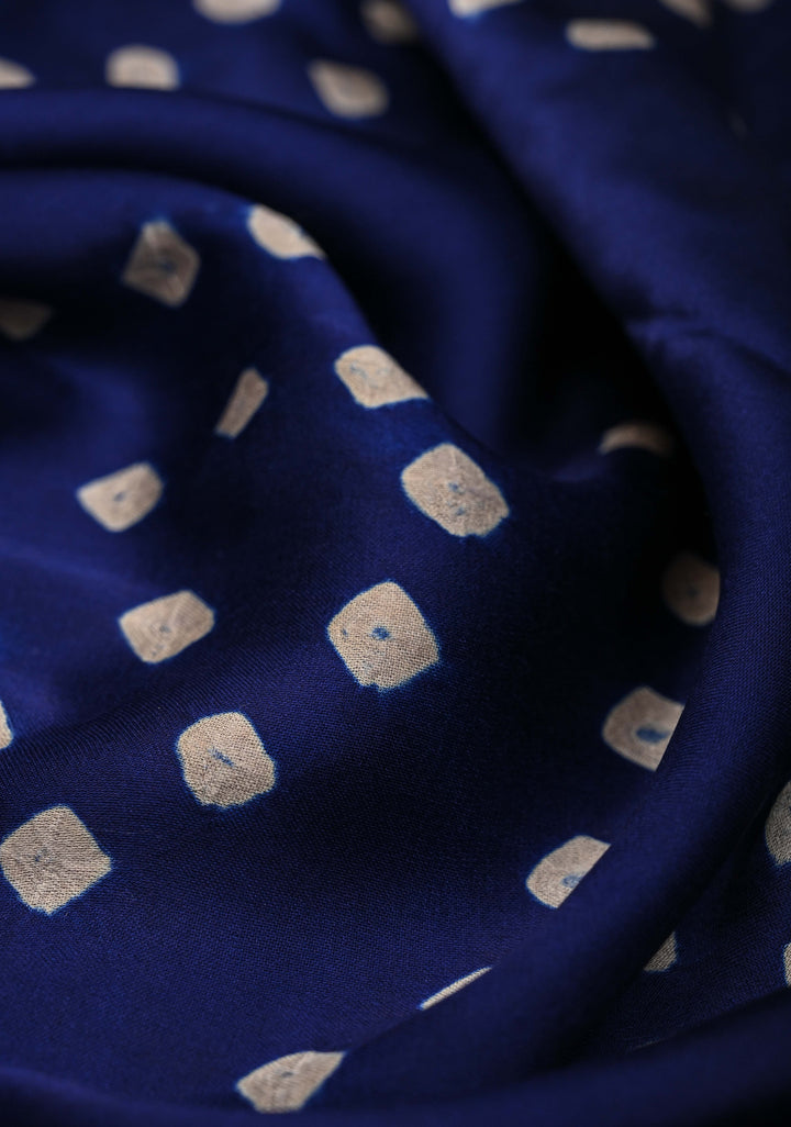 Modal Silk Saree with Sarkam Bandhej Ajrakh Fusion Saree in Berry Blue