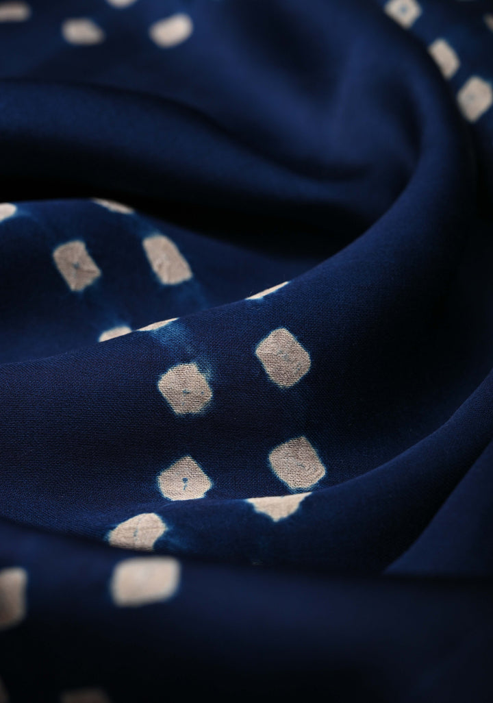Dark Sapphire Modal Silk Ajrakh Fusion Saree with Sarkam Bandhej and Zardosi Work on Pallu
