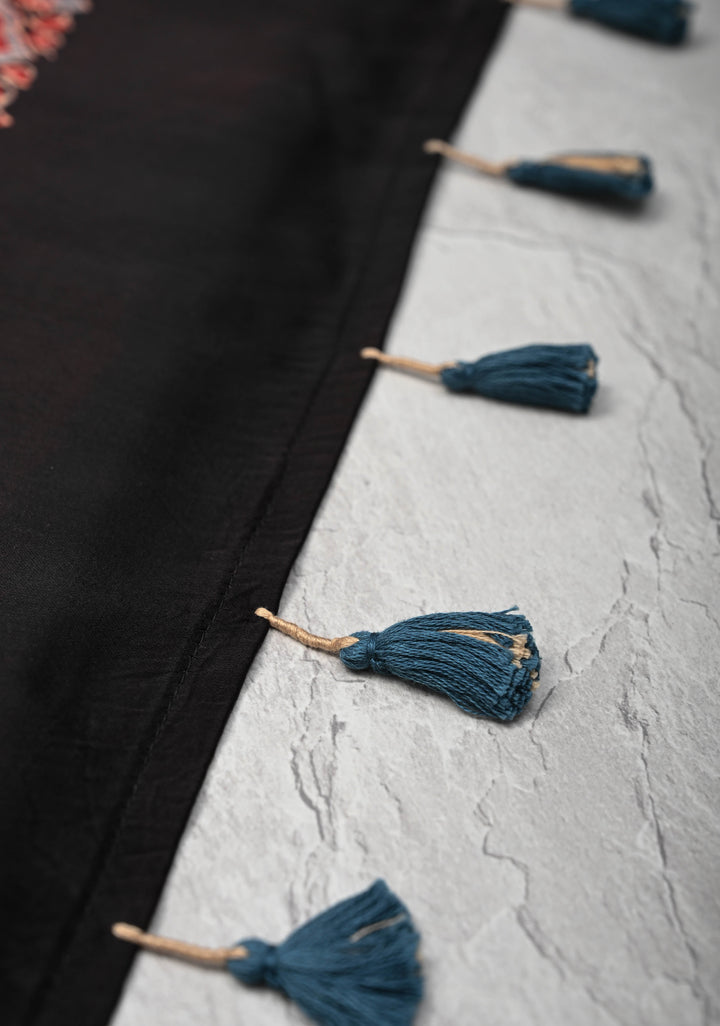 Modal Silk Saree with Bandhni Ajrakh Fusion in Berry Blue