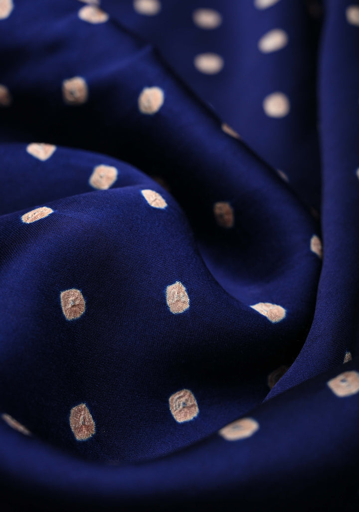 Modal Silk Saree with Bandhni Ajrakh Fusion in Berry Blue