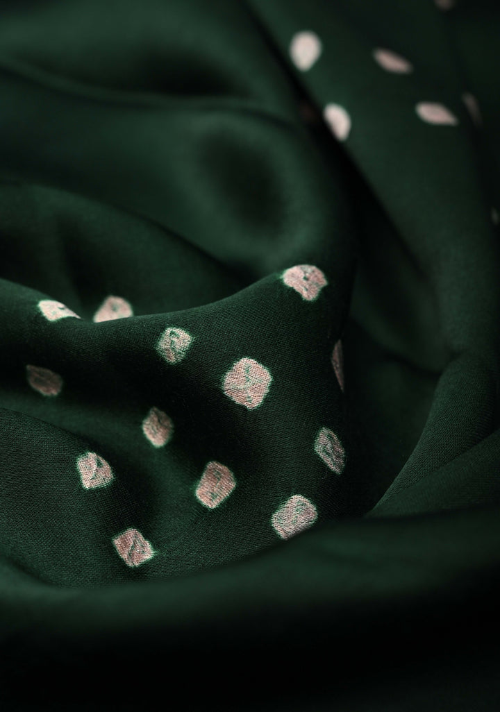Modal Silk Saree with Sarkam Bandhej Ajrakh Fusion Saree in Bottle Green