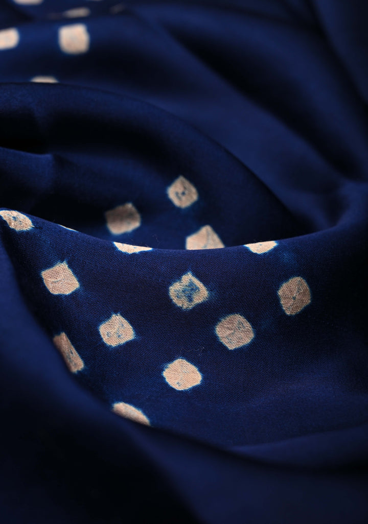 Modal Silk Saree with Sarkam Bandhej Ajrakh Fusion Saree in Dark Sapphire