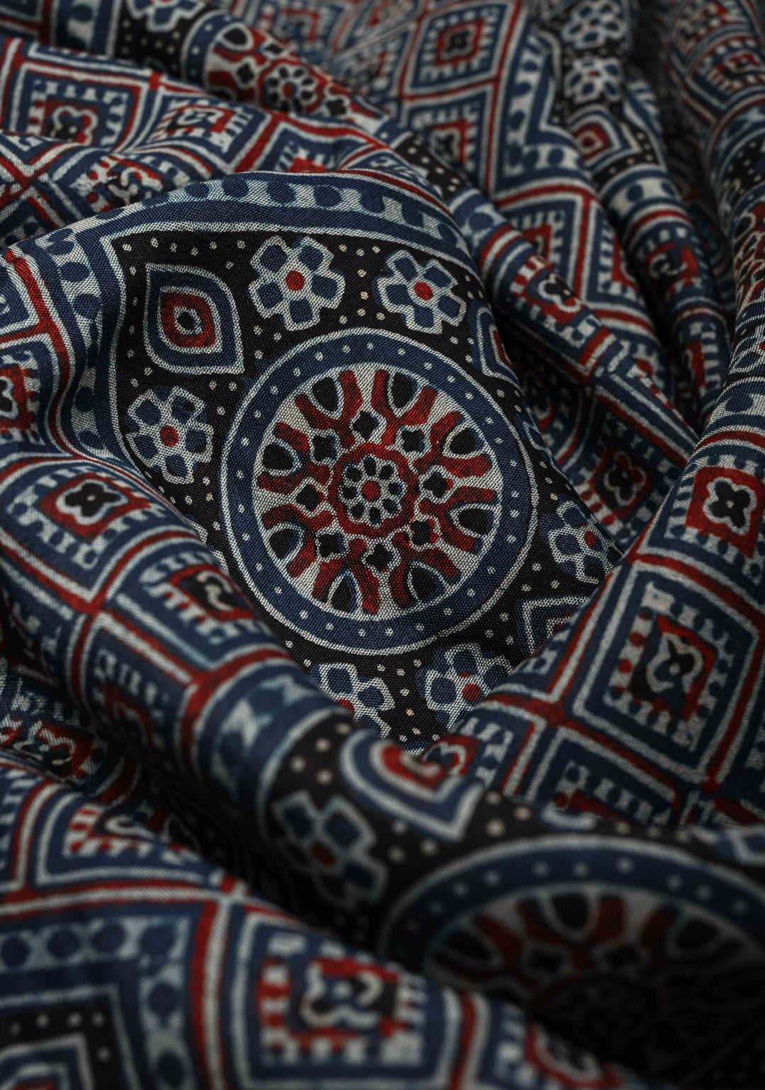 Indigo Ajrakh Hand Block Print on Dola Silk Saree with Fancy Zari Border