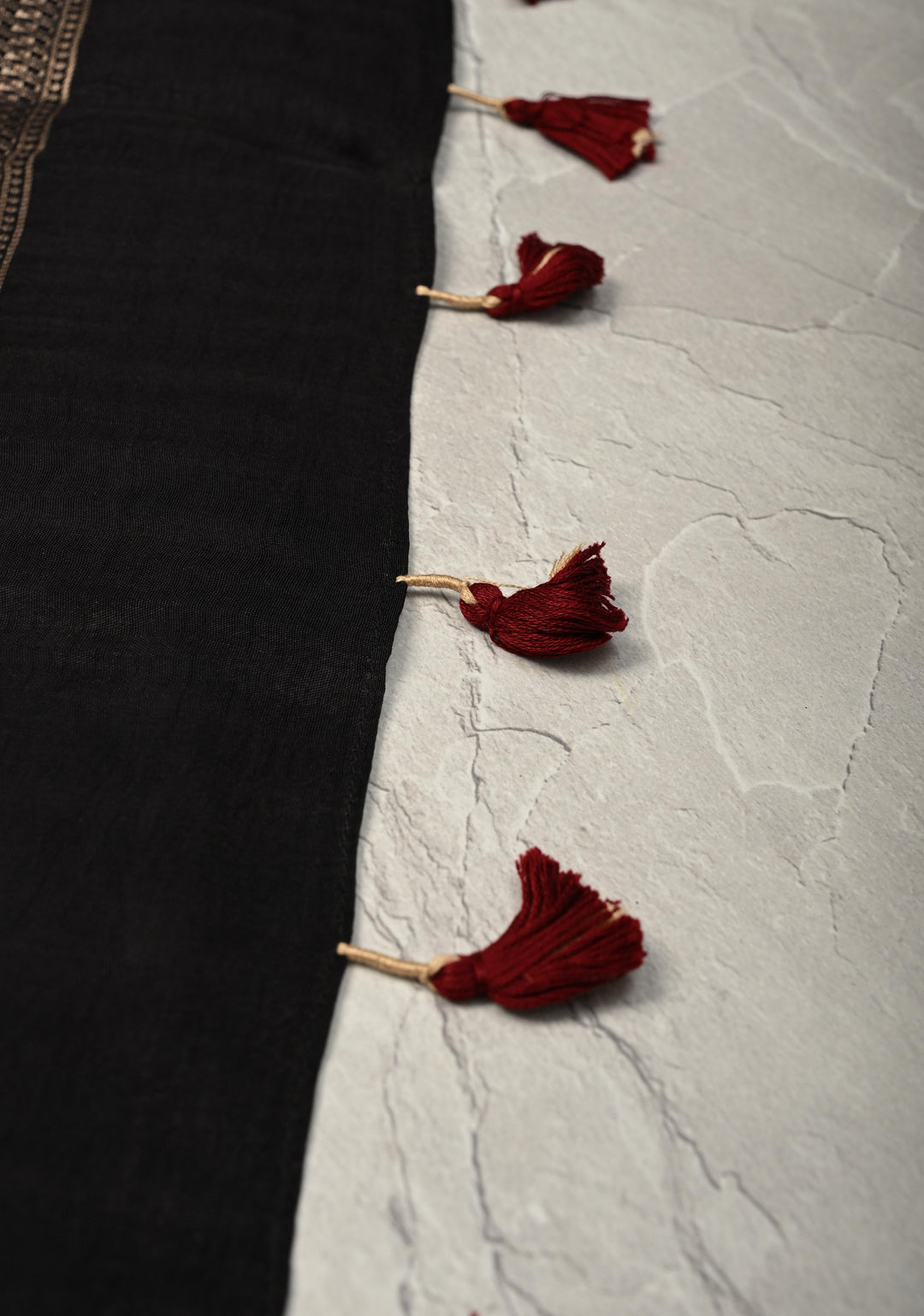 Black Ajrakh Hand Block Print on Dola Silk Saree with Fancy Zari Border