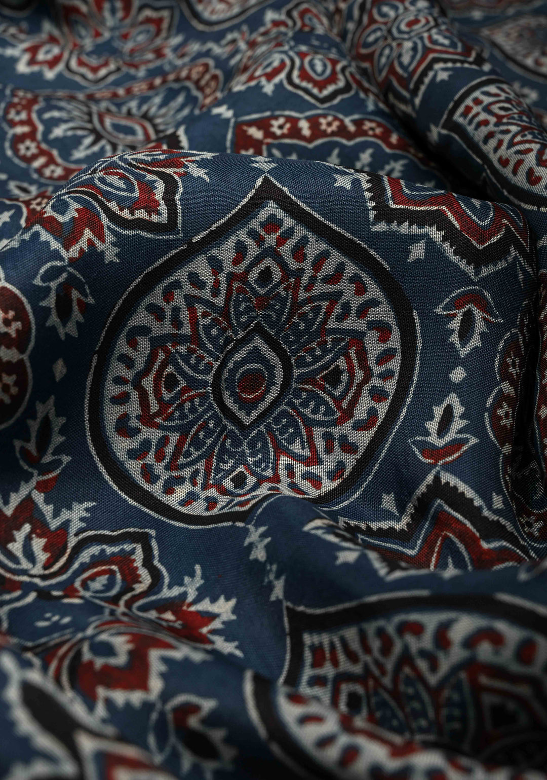 Blue Ajrakh Hand Block Print on Dola Silk Saree with Meenakari wide Zari Border