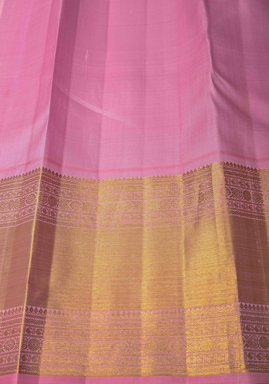 Green Korvai Kanjivaram Pure Silk Saree with Zari Buttas and Contrast Wide Dusty Pink Zari Border | SILK MARK CERTIFIED