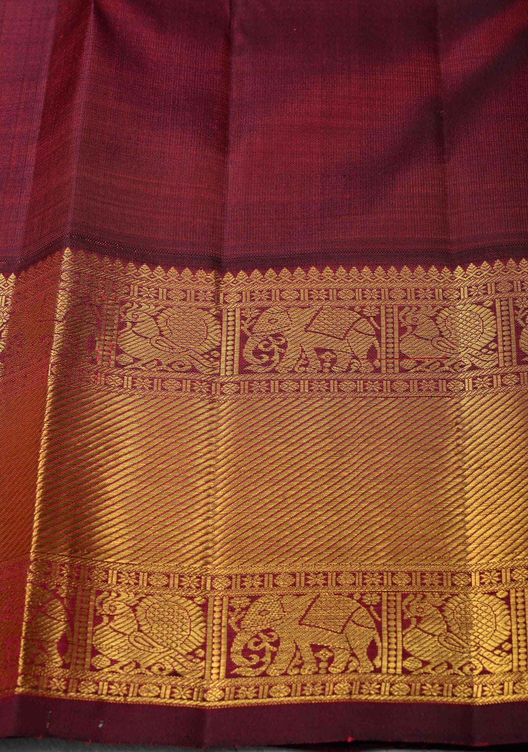 Korvai Weave Offwhite Kanjivaram Pure Silk Saree with Deep Maroon Contrast Zari Border | SILK MARK CERTIFIED