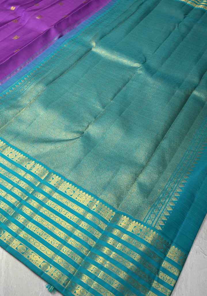 Lilac Purple Korvai Kanjivaram Pure Silk Saree with Zari Buttas and Contrast Zari Border | SILK MARK CERTIFIED