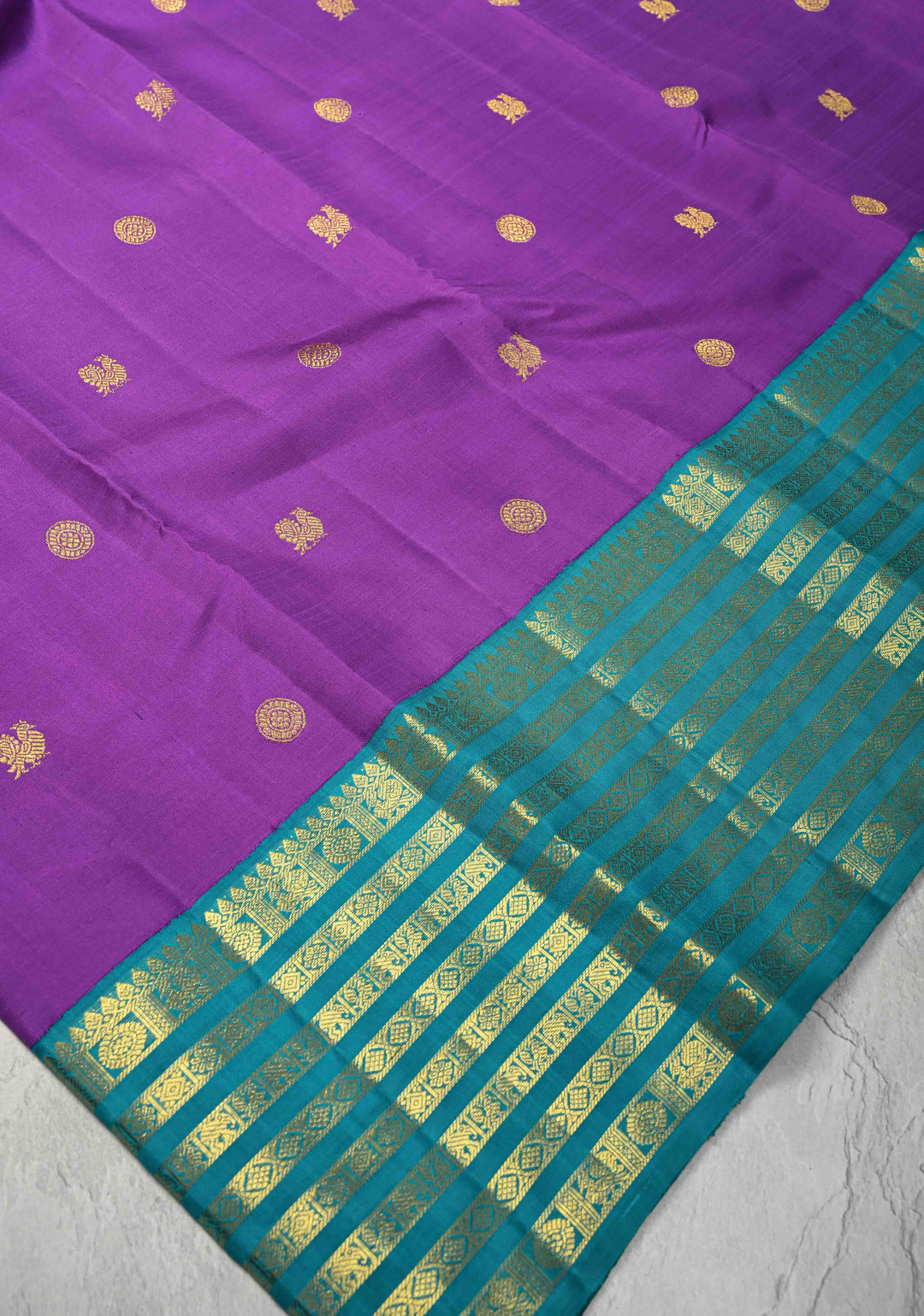 Lilac Purple Korvai Kanjivaram Pure Silk Saree with Zari Buttas and Contrast Zari Border | SILK MARK CERTIFIED