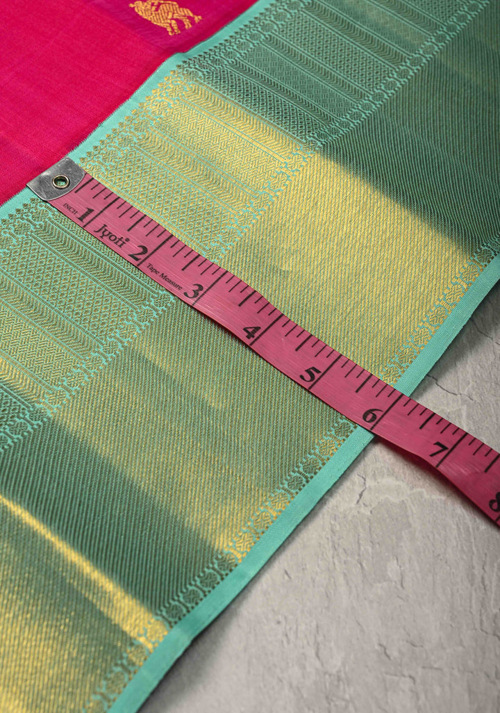 Rani Pink Korvai Kanjivaram Pure Silk Saree with Zari Buttas and Contrast Border | SILK MARK CERTIFIED