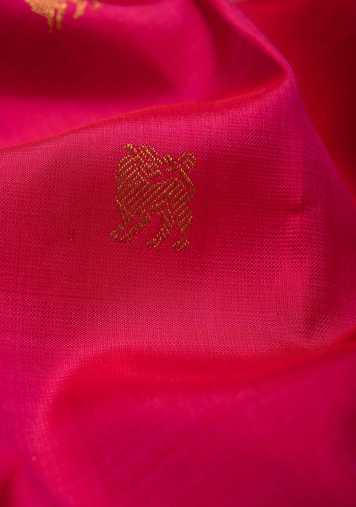 Rani Pink Korvai Kanjivaram Pure Silk Saree with Zari Buttas and Contrast Border | SILK MARK CERTIFIED