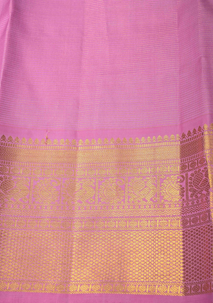 Vairaoosi Dusty Lilac Koravi Kanjivaram Pure Silk Handloom Saree with Vairaoosi Zari Stripes and Zari Border | SILK MARK CERTIFIED