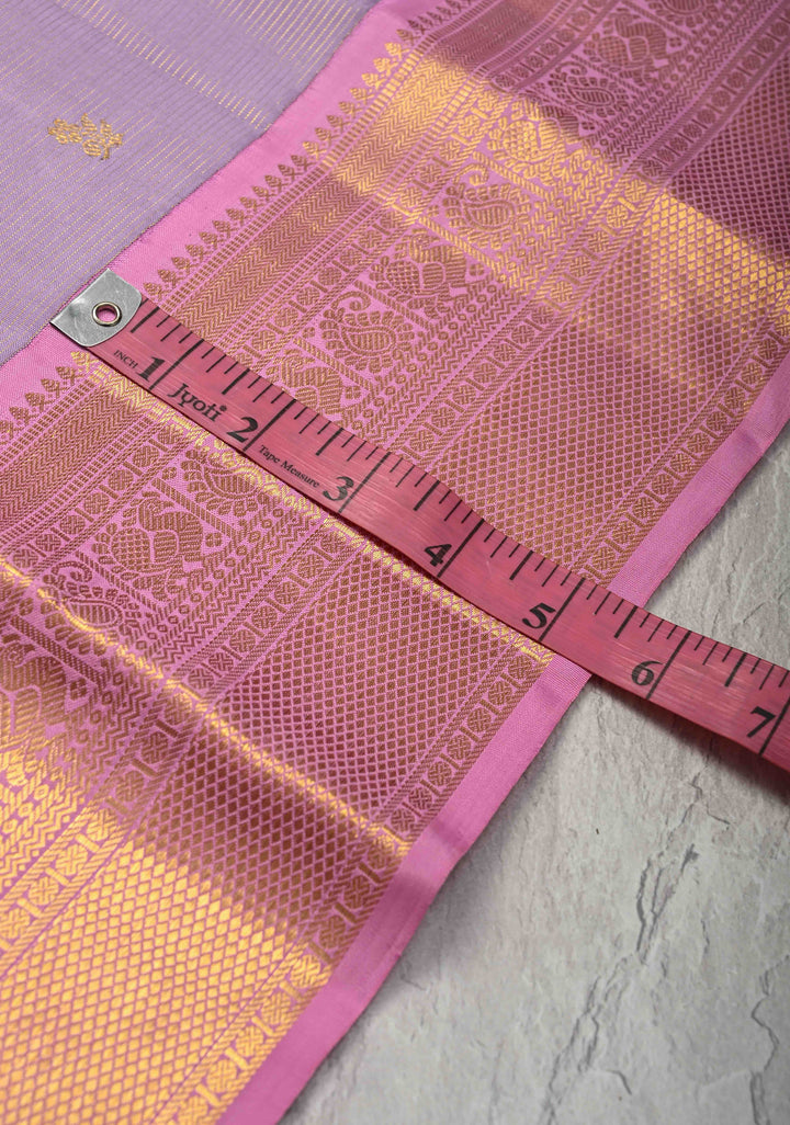 Vairaoosi Dusty Lilac Koravi Kanjivaram Pure Silk Handloom Saree with Vairaoosi Zari Stripes and Zari Border | SILK MARK CERTIFIED