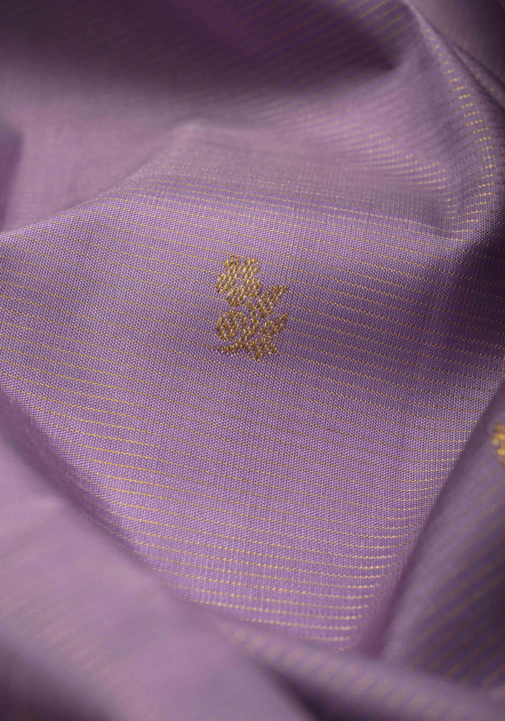 Vairaoosi Dusty Lilac Koravi Kanjivaram Pure Silk Handloom Saree with Vairaoosi Zari Stripes and Zari Border | SILK MARK CERTIFIED
