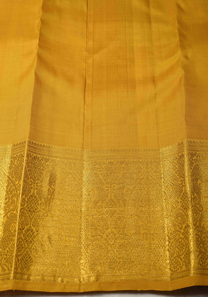Mustard Yellow Kanjivaram Pure Silk Handloom Saree with Checks and Zari Border | SILK MARK CERTIFIED