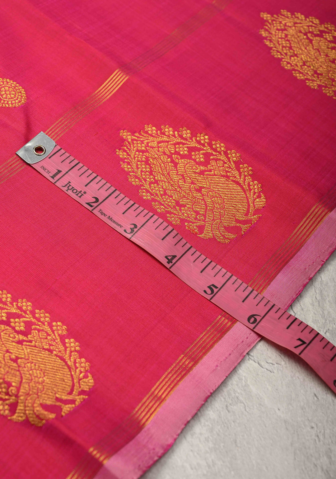 Coral Pink Kanjivaram Pure Silk Saree with Zari Buttas and Distinct Peacock Motifs on Border | SILK MARK CERTIFIED