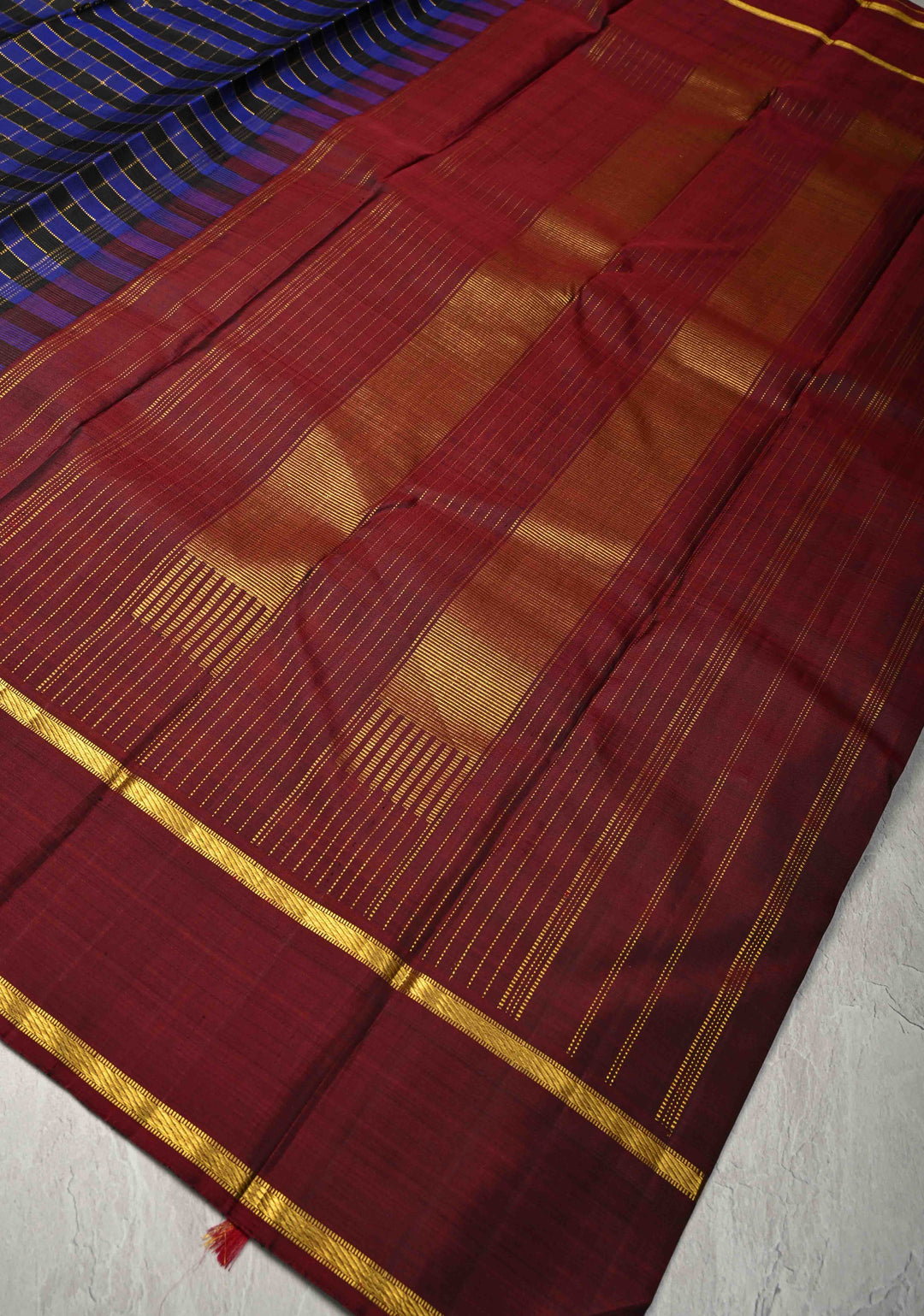 Purple-Betel Nut Brown Kanjivaram Pure Silk Saree with Zari Checks and Rettaipet  Border | SILK MARK CERTIFIED