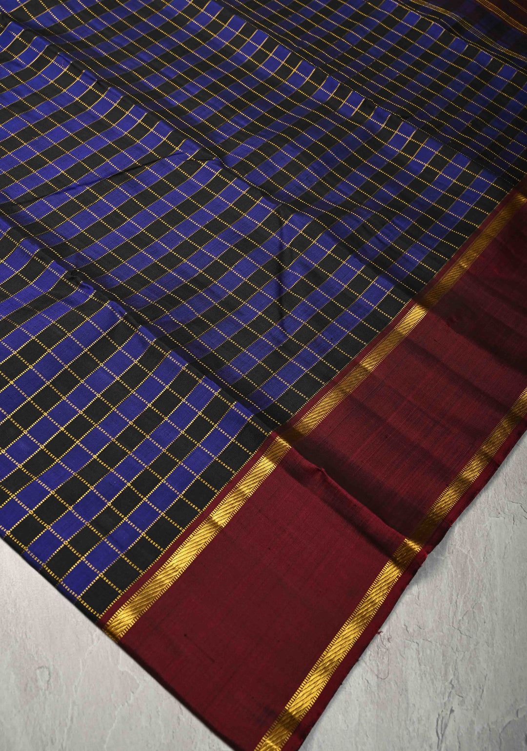 Purple-Betel Nut Brown Kanjivaram Pure Silk Saree with Zari Checks and Rettaipet  Border | SILK MARK CERTIFIED