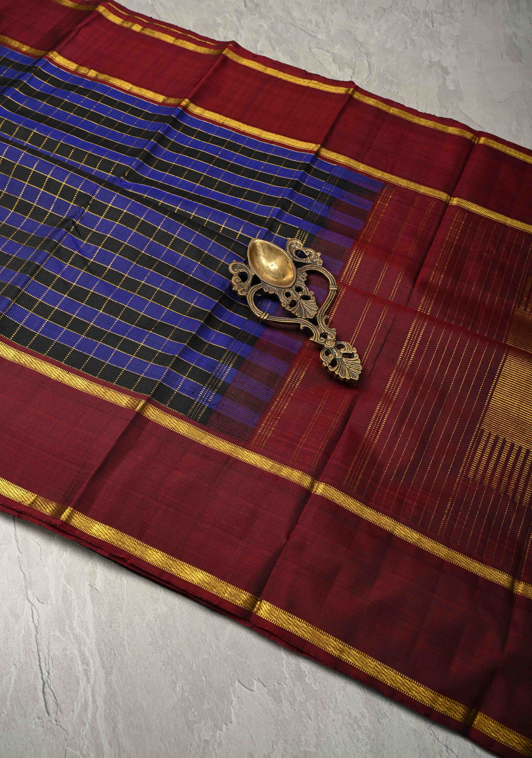 Purple-Betel Nut Brown Kanjivaram Pure Silk Saree with Zari Checks and Rettaipet  Border | SILK MARK CERTIFIED